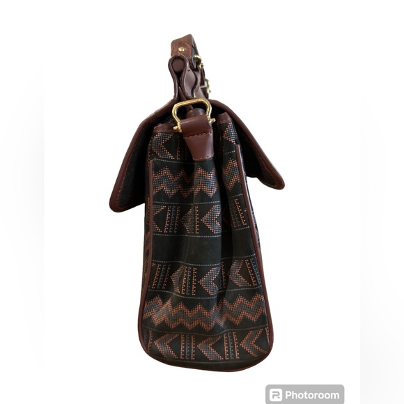 Vintage Red Goose Leather Handbag black & Brown Aztec Pattern Satchel/crossbody - Picture 5 of 17